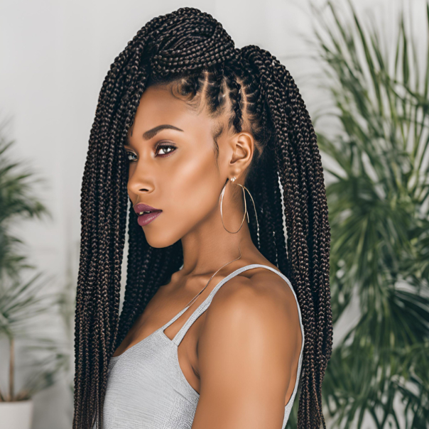 Pics of a woman with braids and faux locs